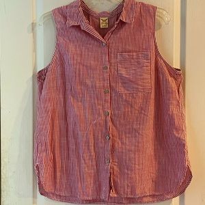 Women’s Sleeveless Red & White Striped Shirt Sz XL